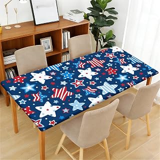 Rectangle Fitted Tablecloth, Waterproof Wipeable Table Cover with Elastic Edge for Indoor Outdoor Dining Kitchen Patio Picnic Party, 72x30inch, Stars