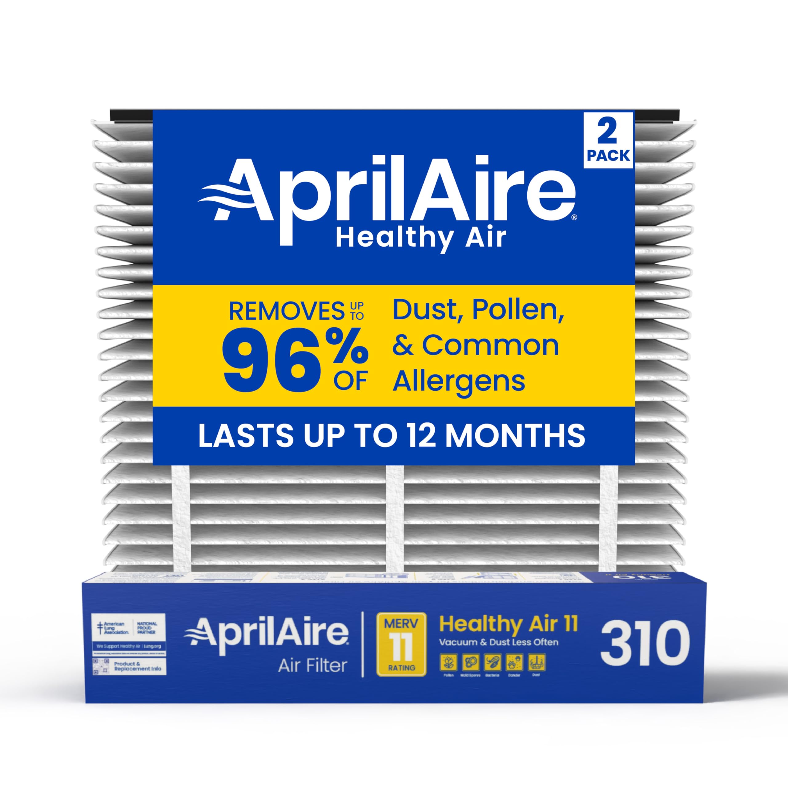 AprilAire 310 Replacement Filter for AprilAire Whole House Air Purifiers - MERV 11, Clean Air & Dust, 20x20x4 Air Filter (Pack of 2)