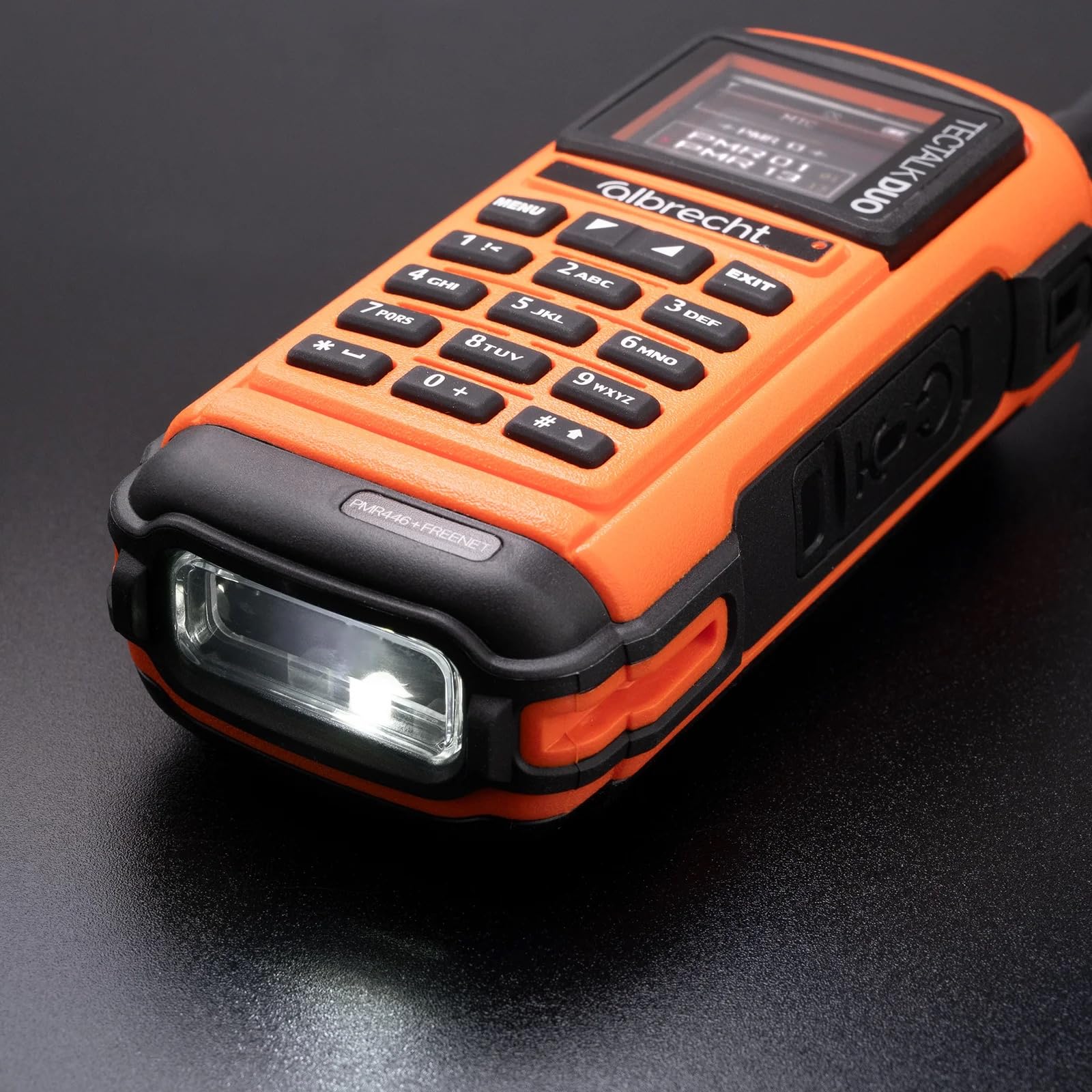 Albrecht Tectalk Duo, PMR & Freenet Funkgerät, 29149, Funkgerät, Orange | 1 W (Freenet), 0,5 W (PMR446) Sendeleistung, ca. 20 h Akkulaufzeit, UKW Radio, VOX, USB-C, Taschenlampe, Anmeldefrei