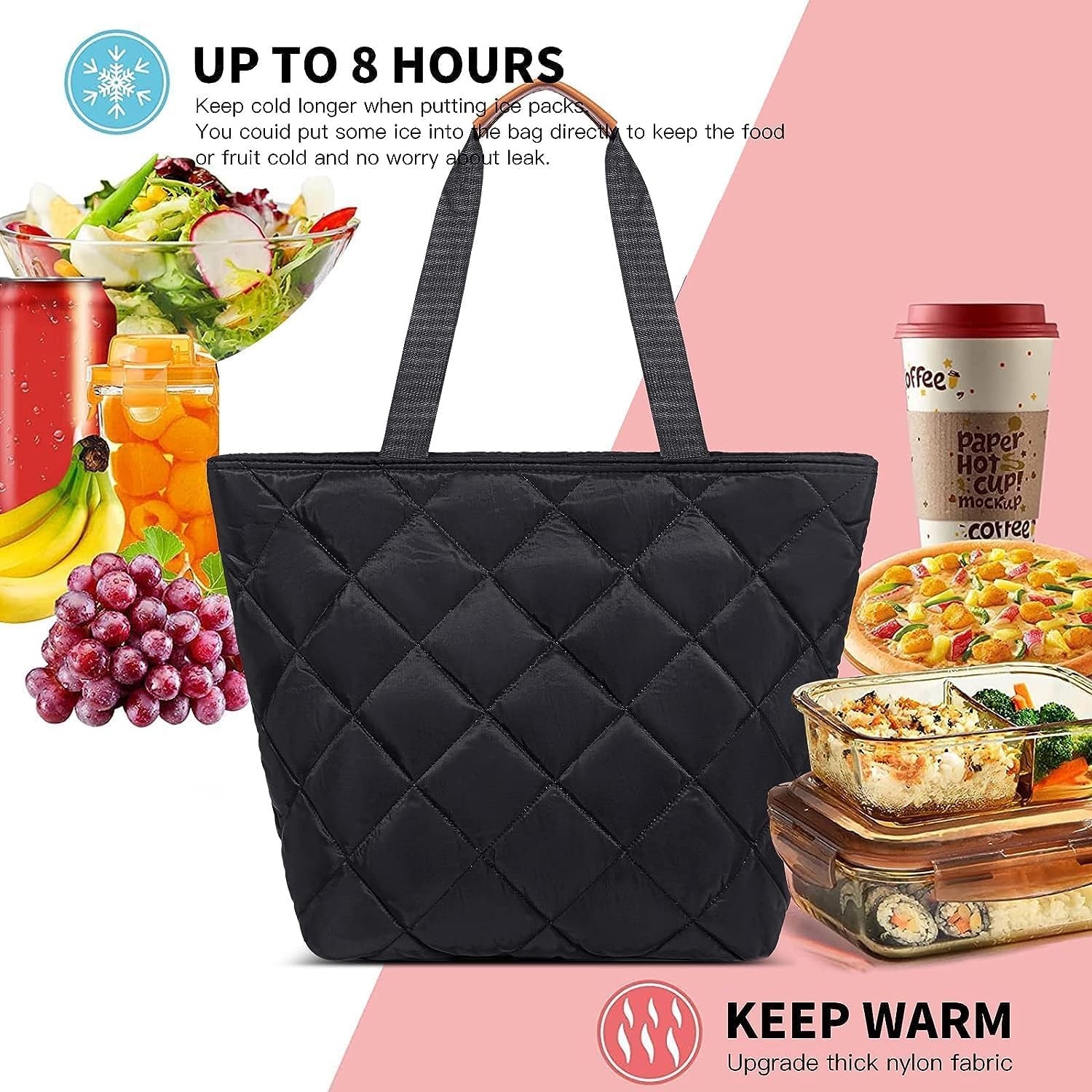 Insulated Cooler Bag Reusable Grocery Tote Bags Transport Large Lunch Box for Women - Image 5