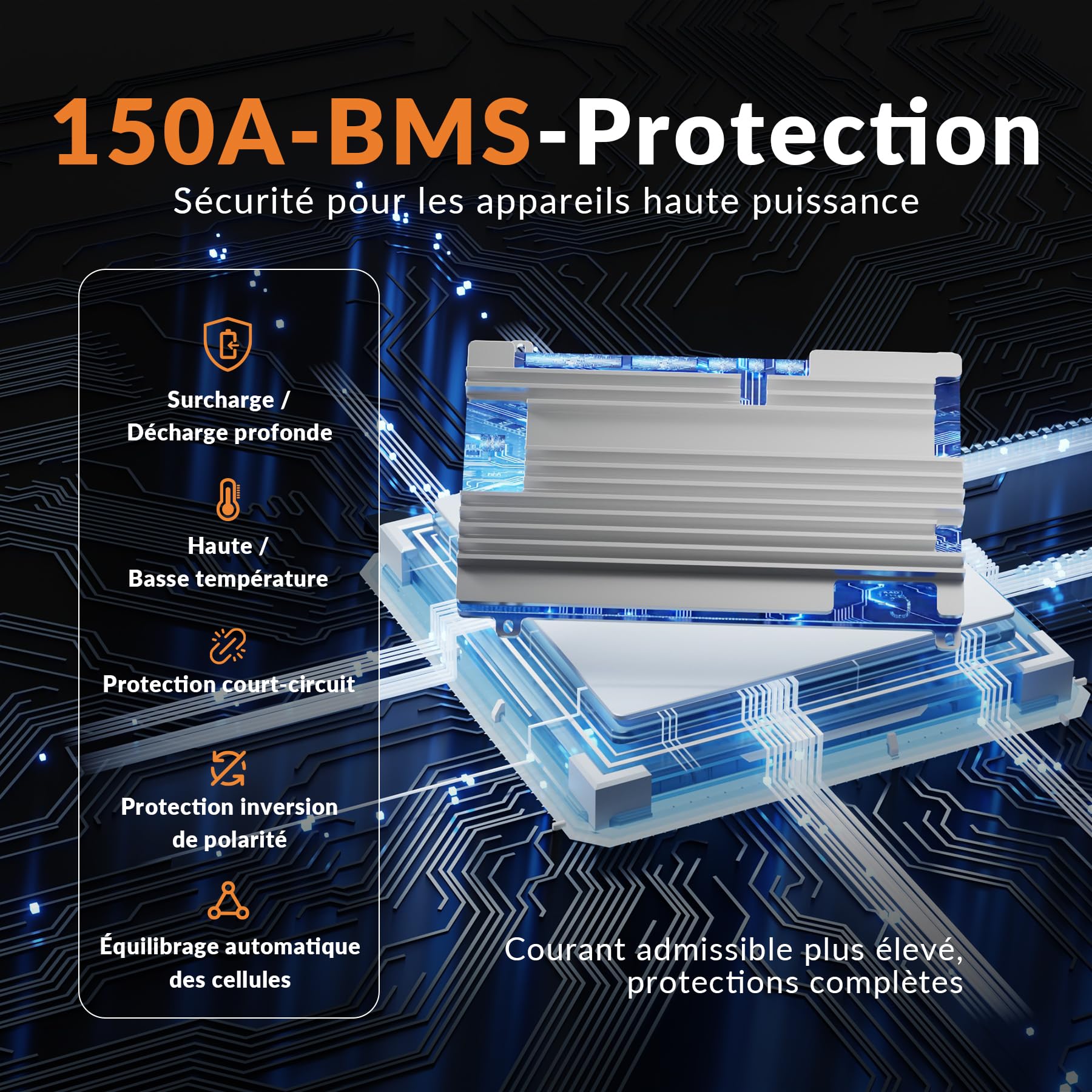 Batterie LiFePO4 Lithium 25.6V 100Ah Bluetooth, 150A BMS Protection, 2560Wh Énergie, Jusqu’à 15000 Cycles, Batterie Solaire Camping-Car, Bateau, Marine, Système Hors Réseau