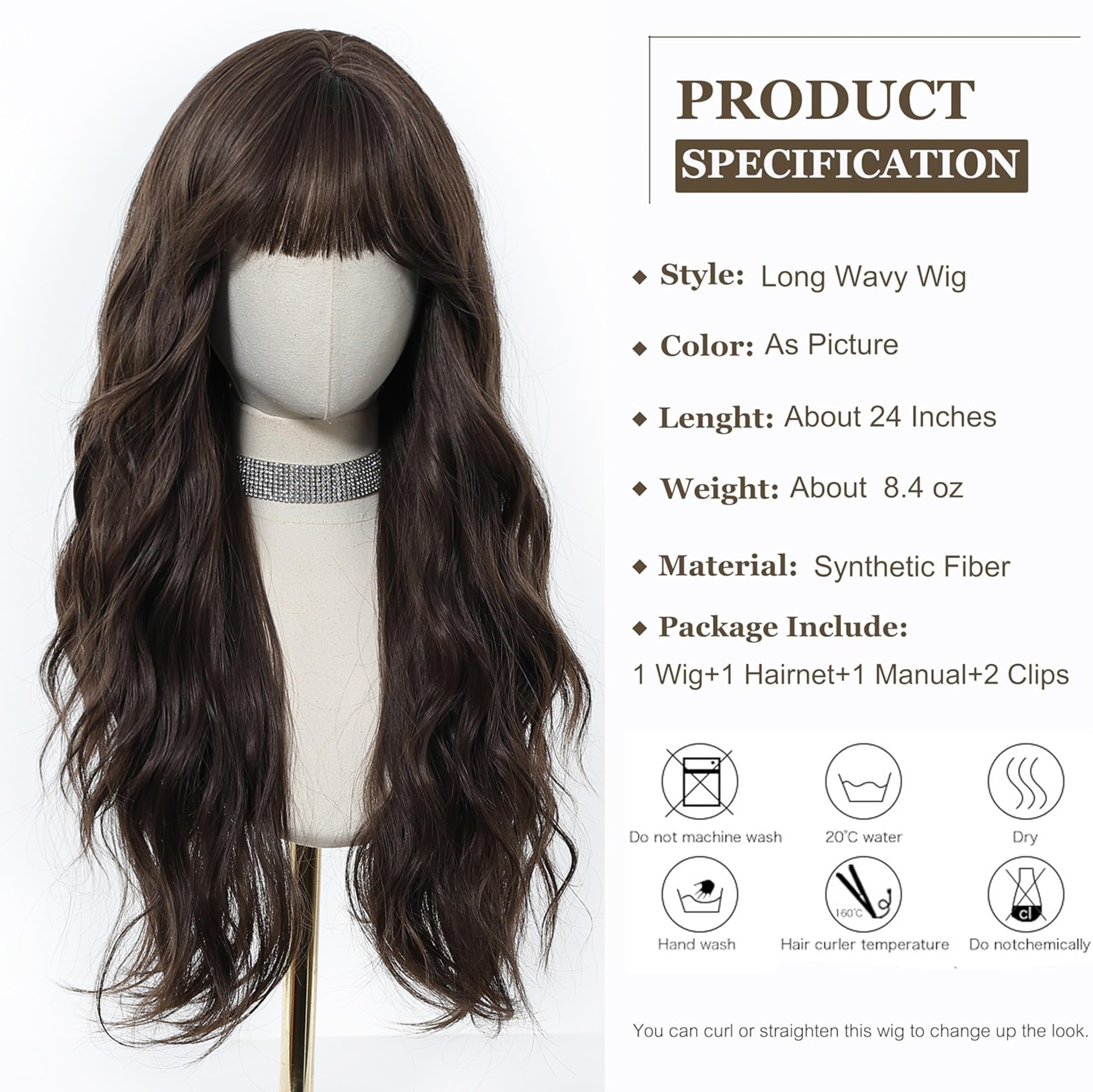 Esmee Long Wavy Brown Wigs for Women Natural Synthetic Hair Ombre Wig for Daily & Party Use, Brown 1296-1, 24 Inch (Pack of 1) - Image 2