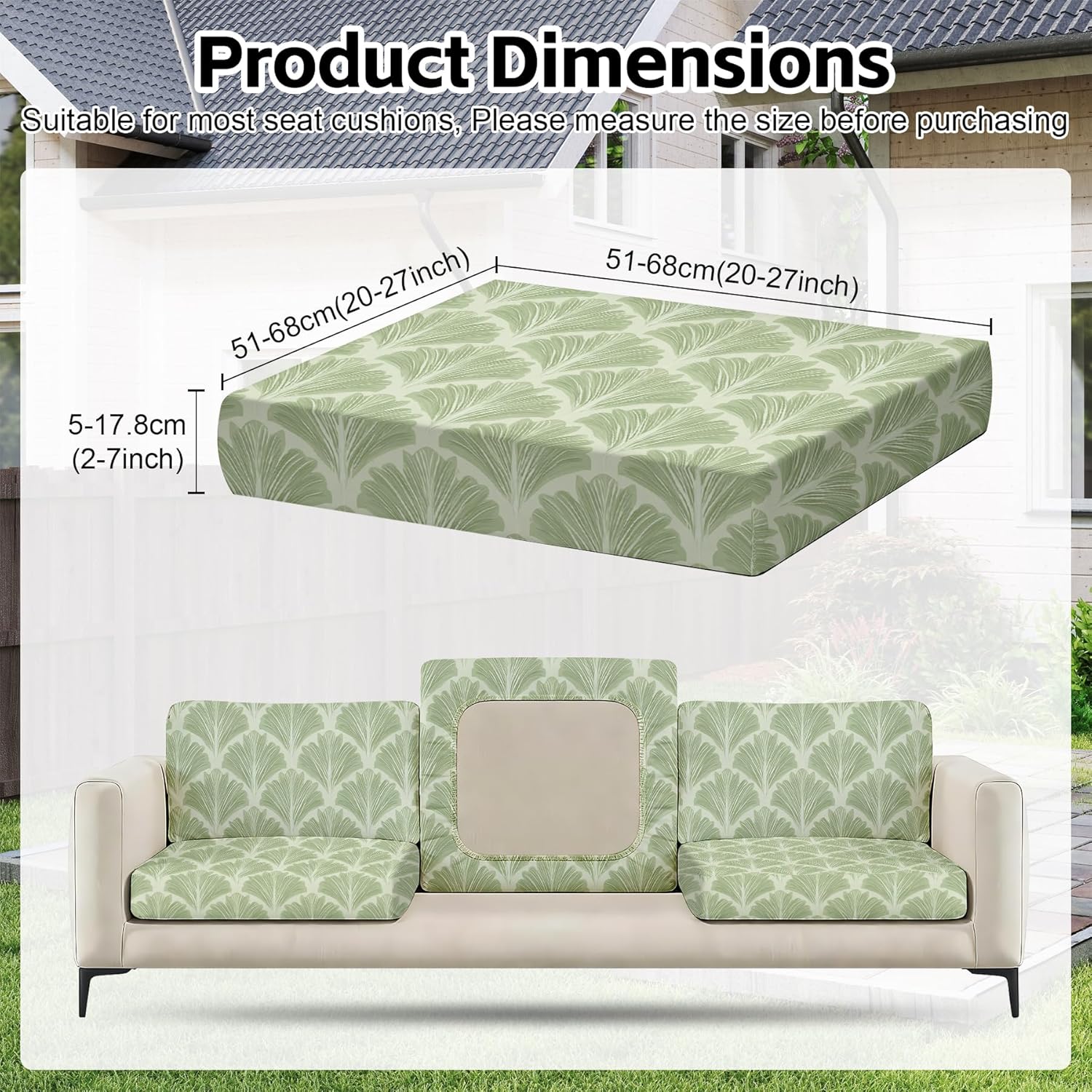 Outdoor Chair Cushions Cover Set of 8 - Waterproof & Fade Resistant Patio Chair Cushions with Handle & Ties, Applicable to Outdoors/Indoors/Garden，20" x 27" x 2"(Leaves, 20" x 27" x 2")