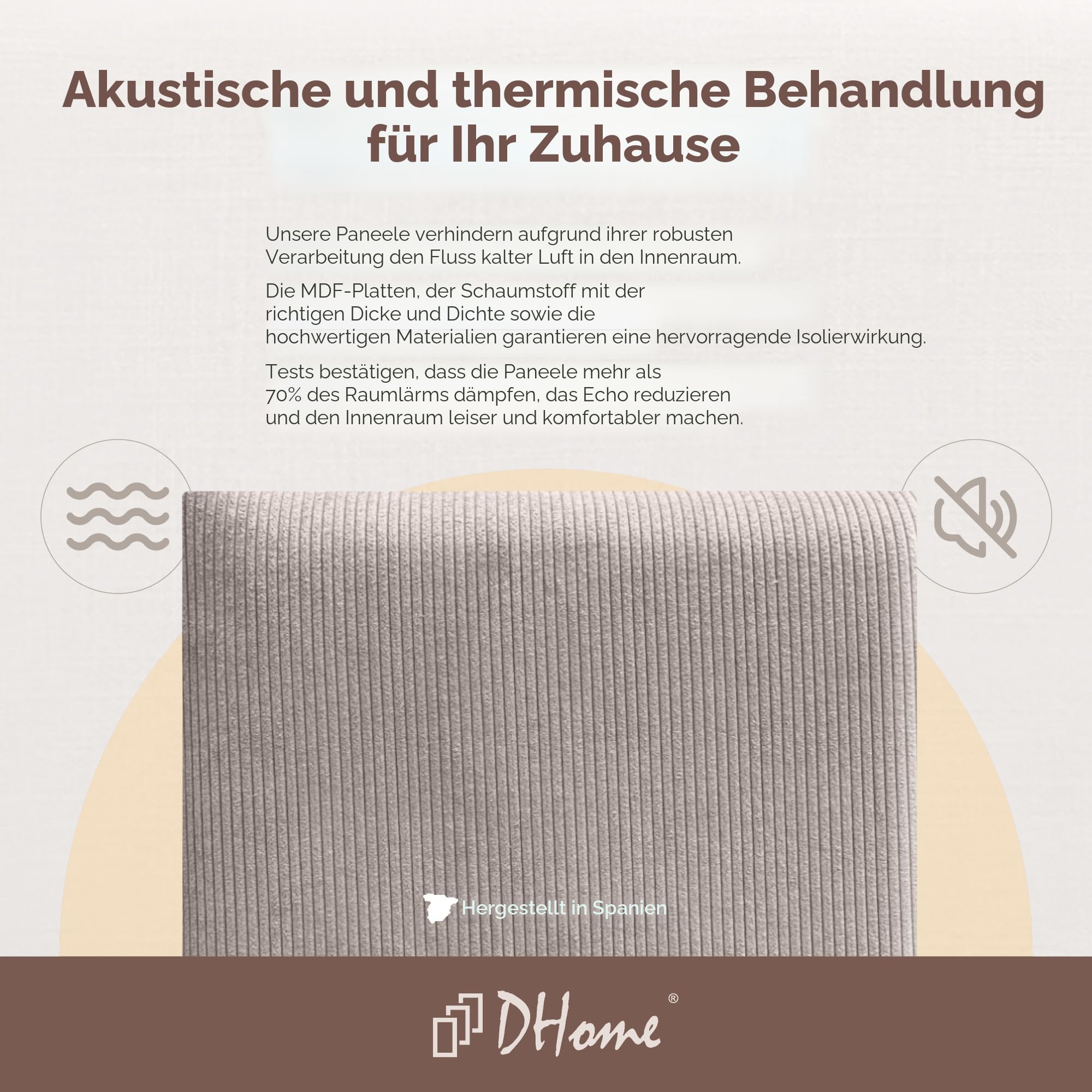 DHOME Gepolsterte Premium Cord Paneele Selbstklebend für Wände Schallabsorbierend Stoßfest Ideal für Kopfteile Dekoration Zuhause und Schlafzimmer (Beige, 60x50cm)
