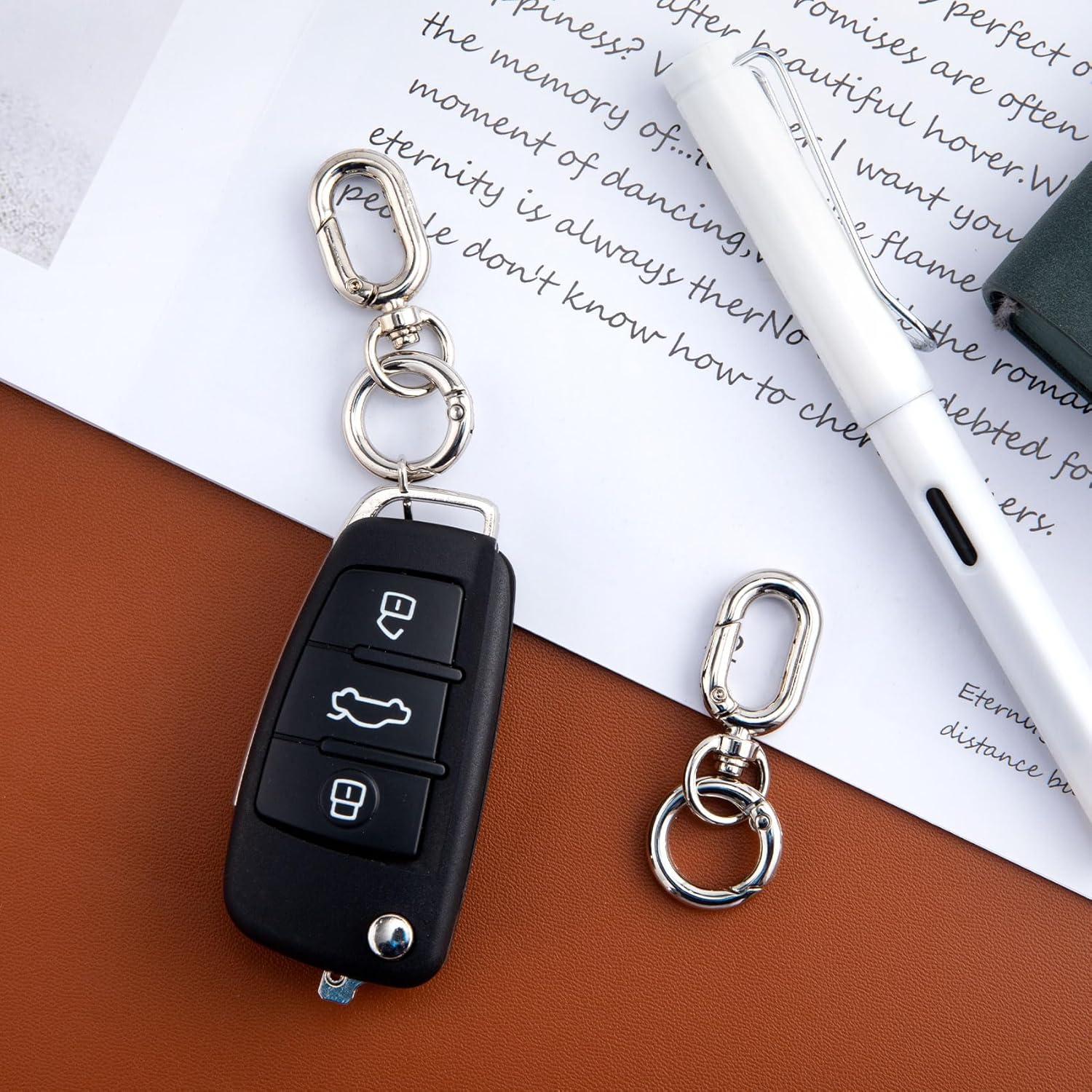 OIIKI 1 Set Double Opening Swivel Clasp Clips, Metal Swivel Spring Snap Hooks, Key Chain Clip with Key Ring for DIY Crafts, Jewelry Clasps, Lanyard Making - Silver - Image 7