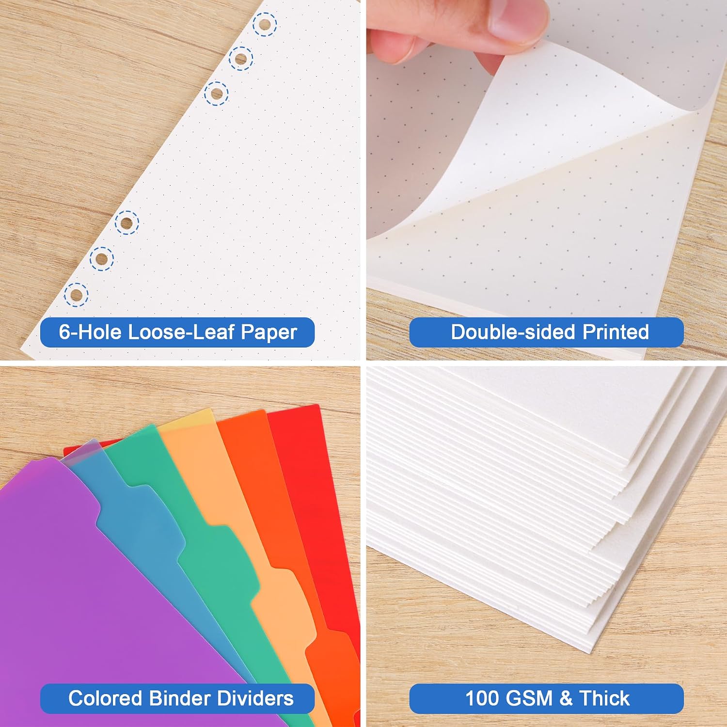 A5 Dotted Refill Paper 6-Hole Planner Inserts for A5 6-Ring Binders, 135 Sheets Dot Grid Planner Refills Loose Leaf Filler Paper with Binder Dividers for Refillable Notebooks, Bullet Journals