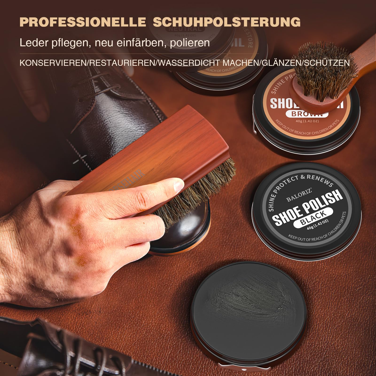Schuhcreme & Pflegeset, Schuhputzset für Leder mit Schuhbürsten, Schuhcreme für Lederstiefel, Schuhpflege und -reinigung als Geschenk für Männer und Frauen Vatertags-Geschenkset