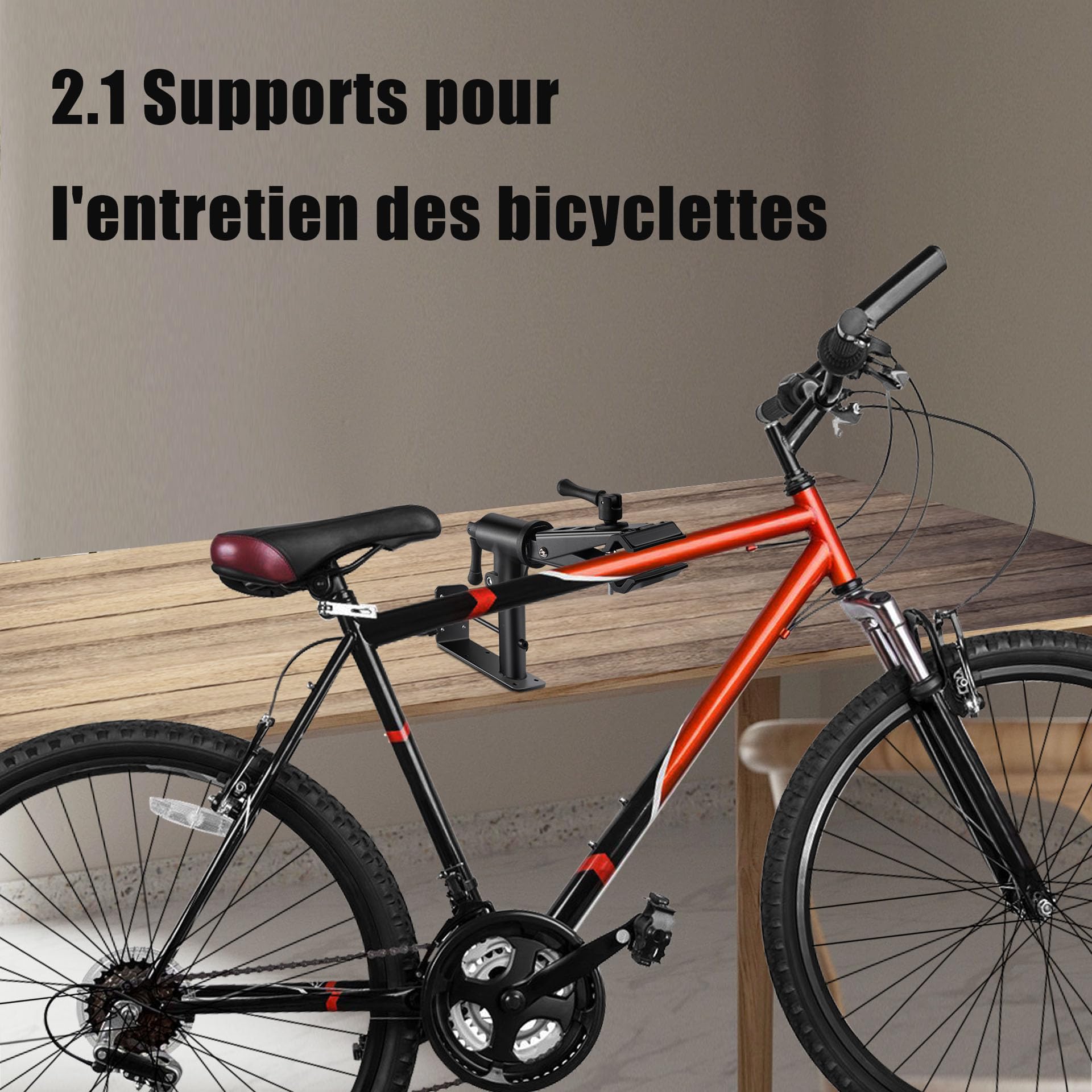 Mimoke Support de réparation de vélo 2 en 1 Montage mural et établi stable - Capacité 40kg Pour VTT et vélos de