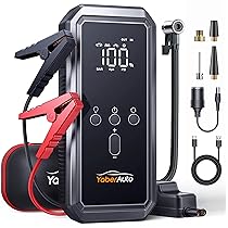 Avviatore Emergenza per Auto con Compressore 150PSI 8000A 21800mAh, YaberAuto Booster Avviamento Auto, Moto (Tutti Gas, 10.0L Diesel), 12V Starter Batteria con Ricarica Rapida 18W,Uscita DC 160W,Torcia