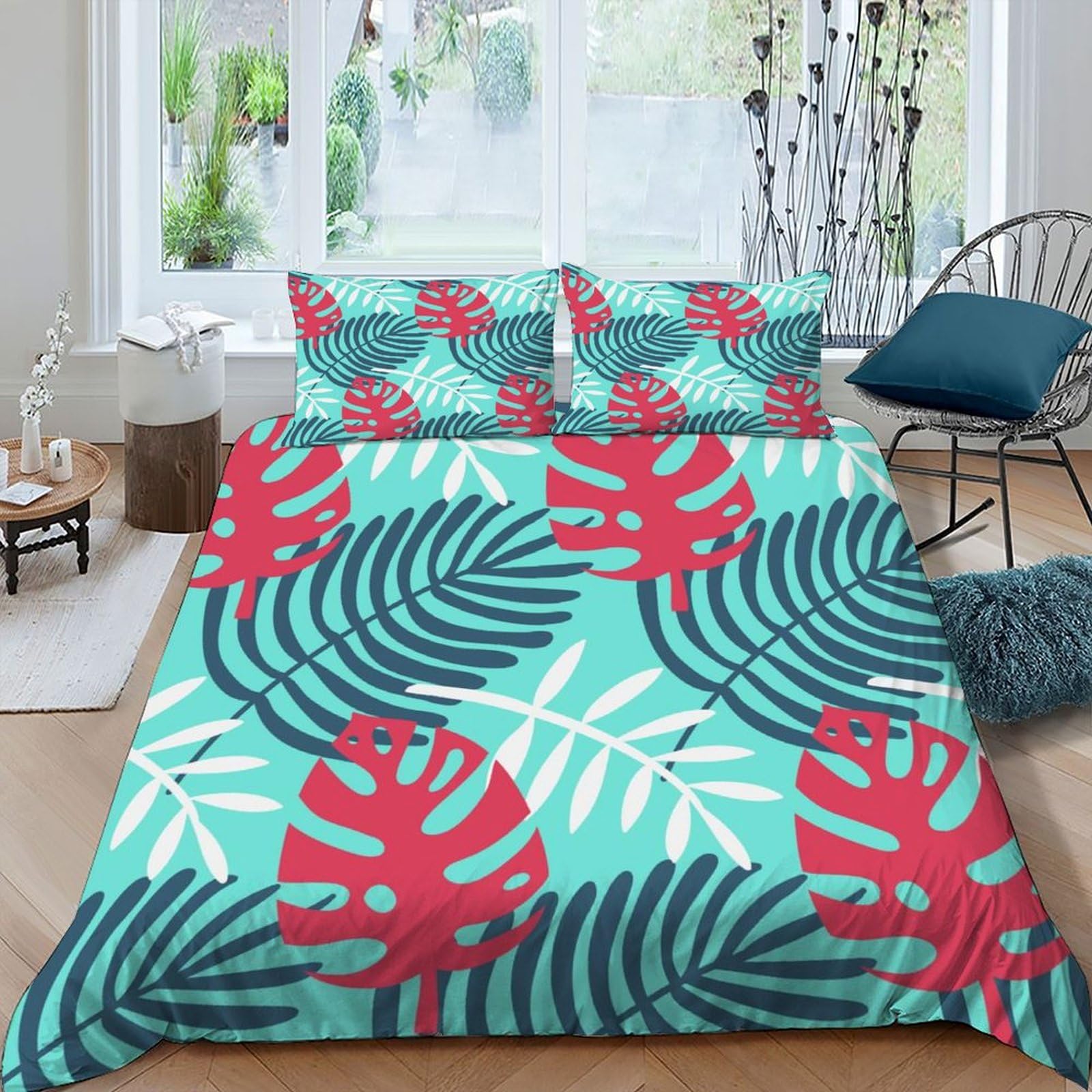 Housse de couette Monstera à fermeture éclair pour en finir avec la couette qui glisse