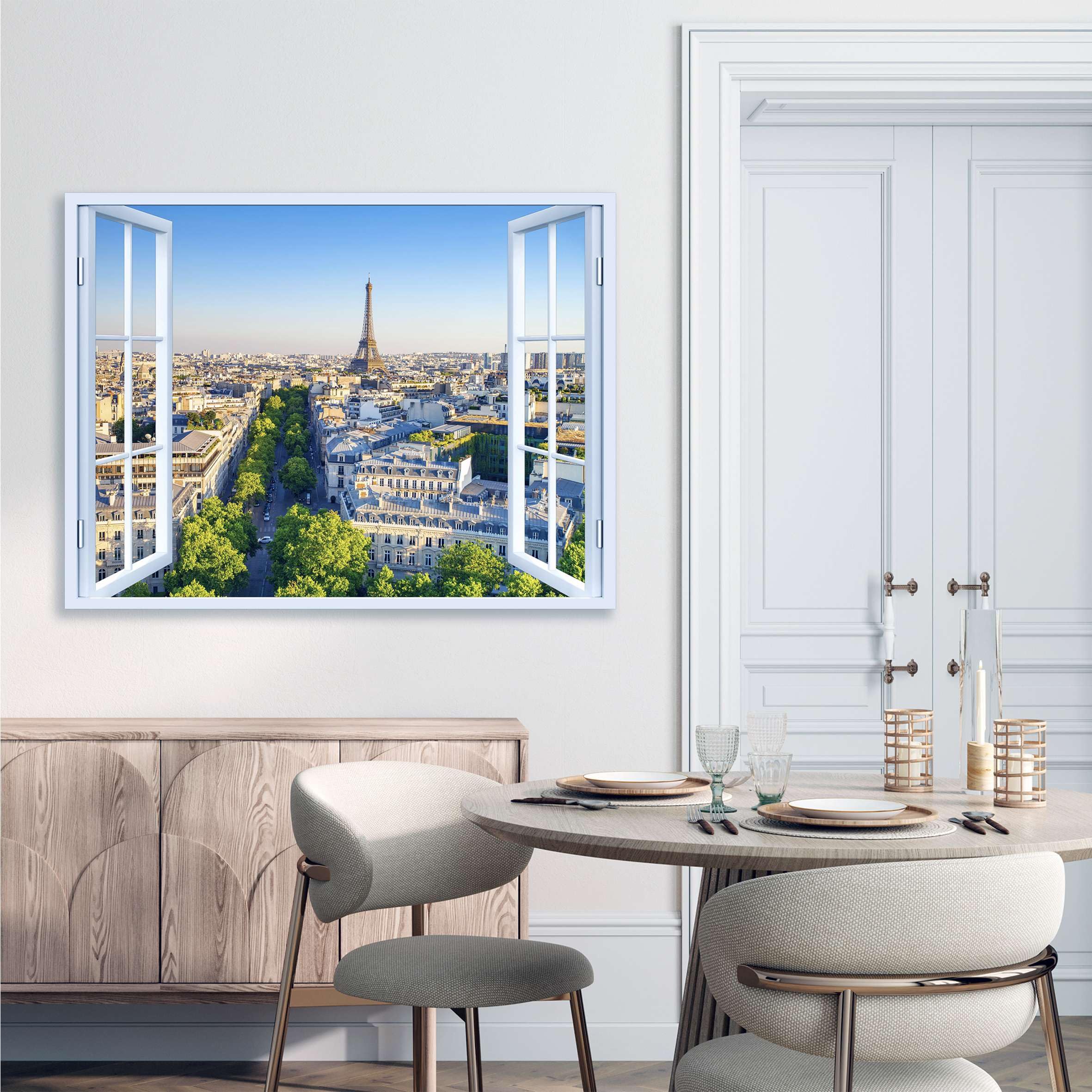 Quadro finestra panorama Parigi Torre Eiffel - stampa su tela con telaio in legno - 120x80 cm