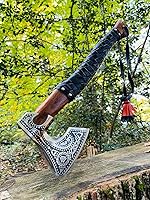 Vista 2 de Hacha vikinga hecha a mano con hacha para lanzar hachas, hachas picadoras, regalos para hombres, herramienta de mano de trabajo de madera, regalos