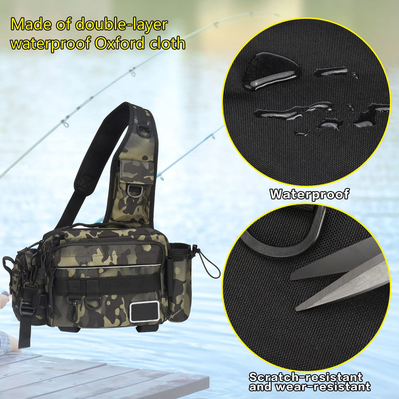 Borsa da pesca Sling Borsa impermeabile resistente Zaino per accessori da pesca con 4-moschettone