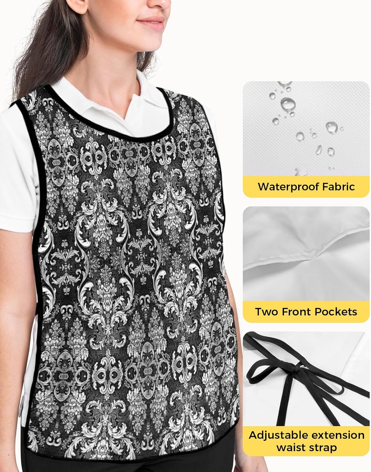 Vintage Flower Cobbler Aprons with 2 Large Pockets for Men Women, Unisex Smock Apron for Chef Clothing Protector