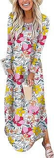Women's Long Sleeve Maxi Dresses 2025 Fall Outfits Casual Loose Split Travel Vacation T Shirt Dress with Pockets