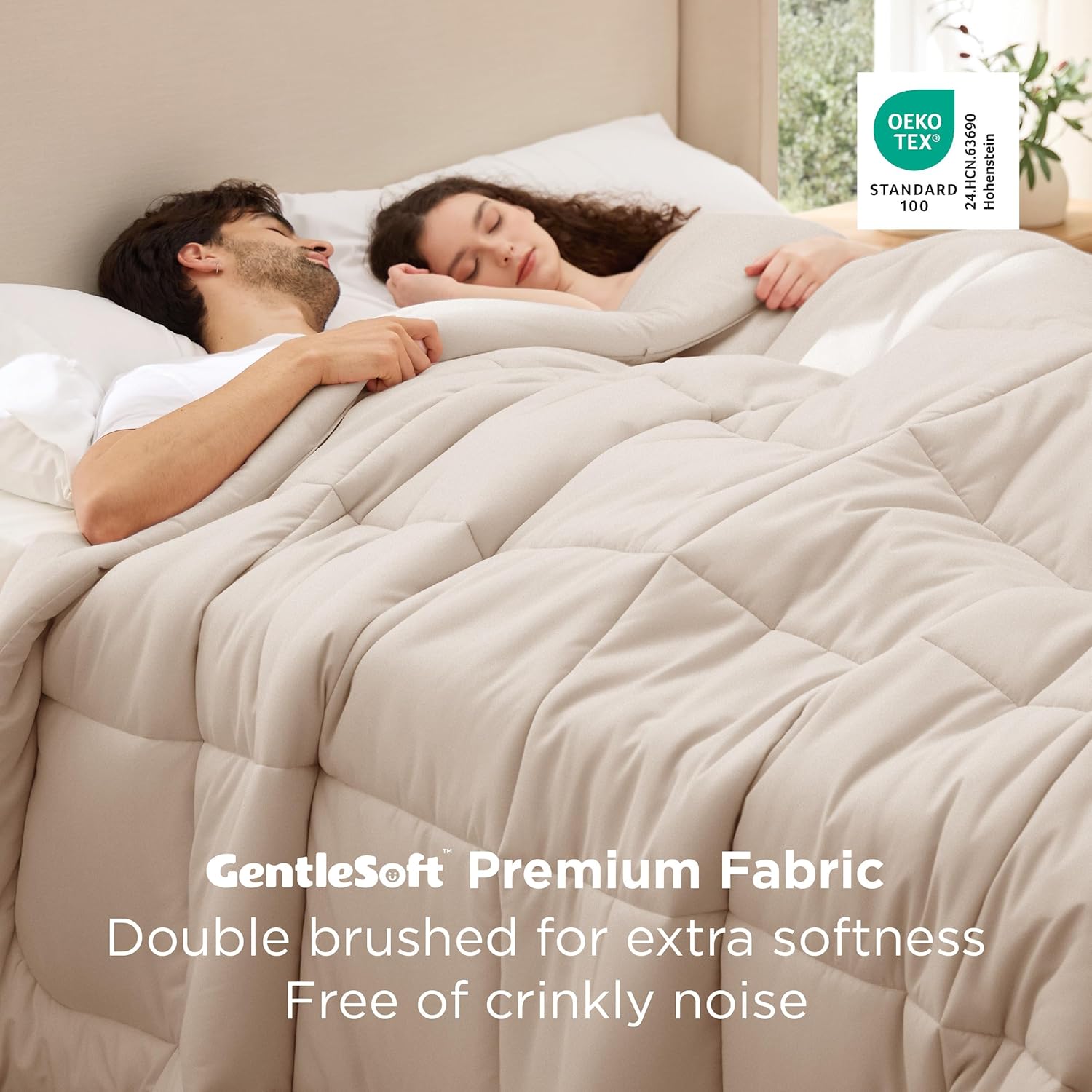 Bedsure Comforter Duvet Insert - Quilted Comforters Cal King Size, All Season Duvet, Down Alternative Bedding, with 8 Tabs, Gifts for Women/Men, Beige,Alaskan King 130x120 Inches - Image 3