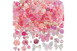 350 Pcs Pink Rose Flower Butterfly Charms Set