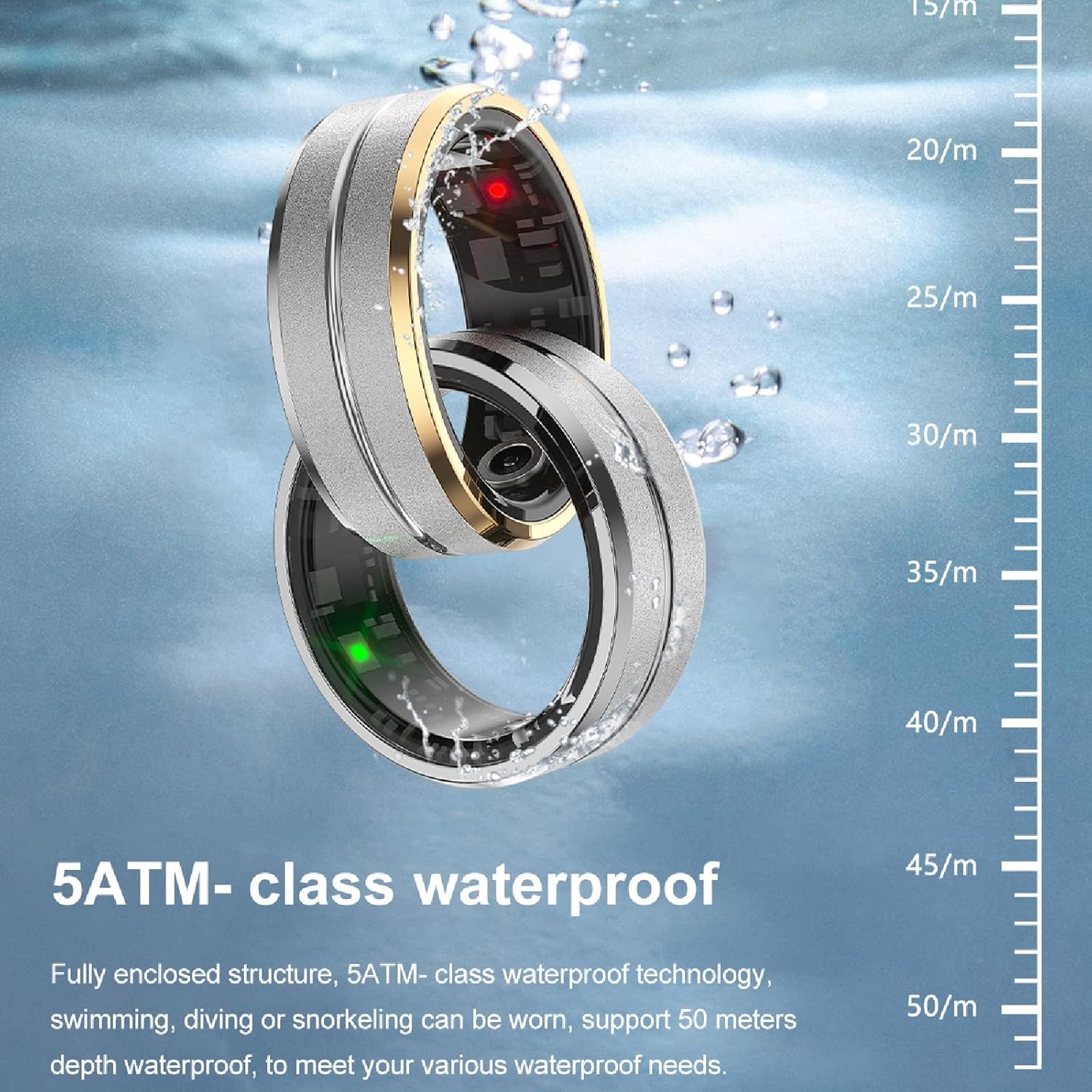 Sleep Fitness Tracker,Smart Ring Health Tracker Ip68 Waterproof Temperature Monitoring Pedometers Multifunctional Wearable for Outdoor Sports(Blue+Charging case,#8)