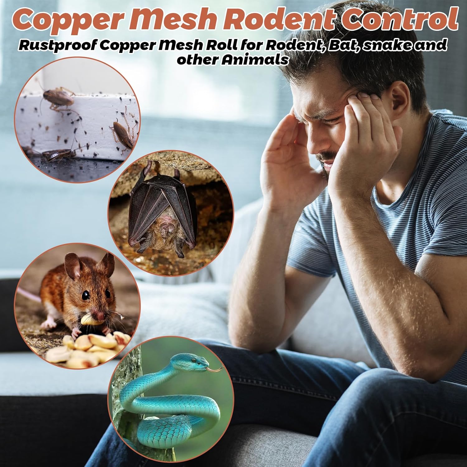 LANIAKEA Copper Mesh Rodent Control 5in x 98ft Mesh Roll Wrap Wire with Scissors Rustproof Pure Copper Wire Mesh Wool Roll for Rodent Mice Hole Filler Hole Blocking, Gardening & Sealing Water Opening
