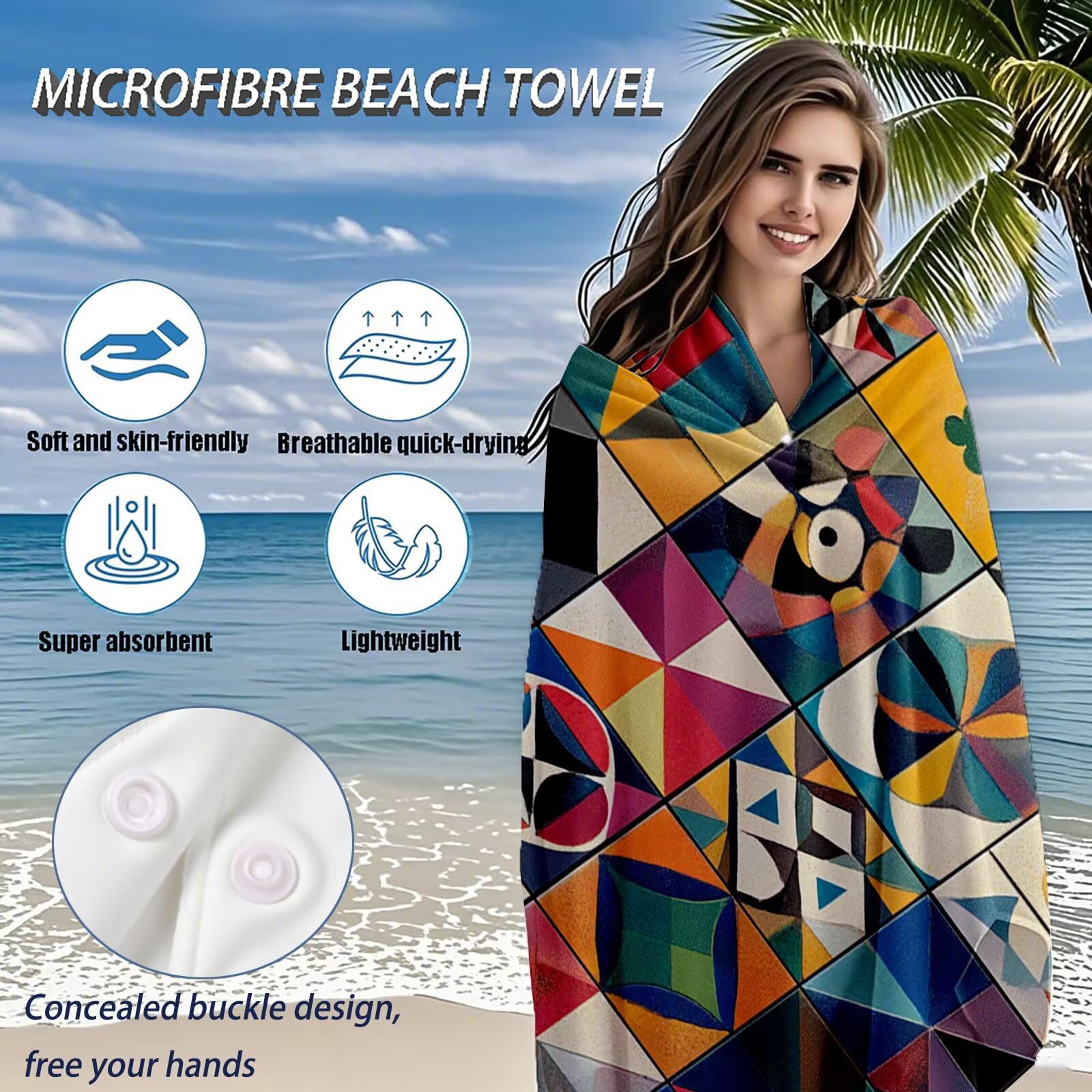 Serviette de Plage XXL 100x200 cm,Bohême Serviette Plage Microfibre avec Séchage Rapide, Anti-Sable, Absorbante Fonction Design pour Vacances Piscine Pique-Nique Voyages Yoga, Cadeau Femme Q-691