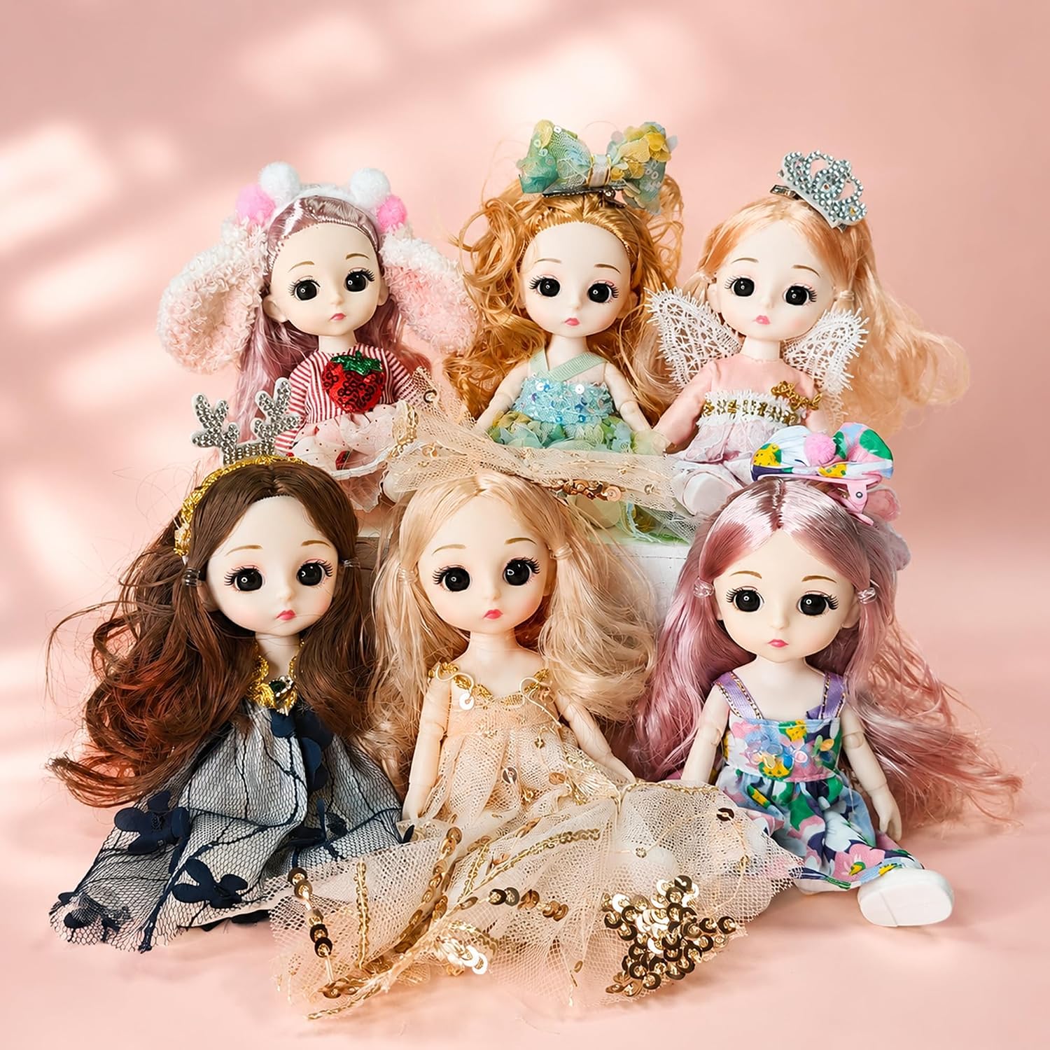 6 Inch Small Princess Dolls, Party Dresses for Party Favors, 6 Pack