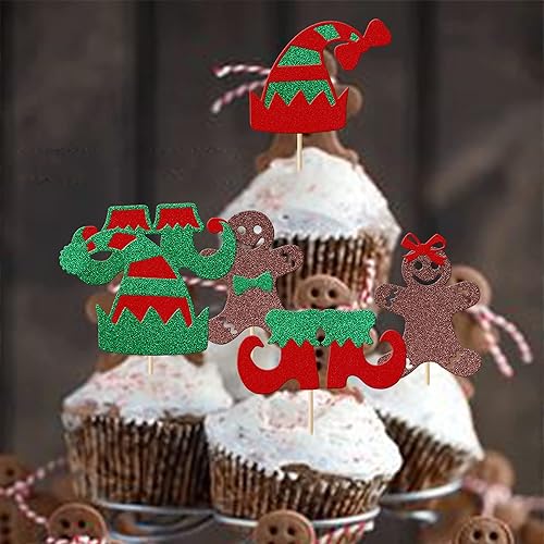 Miniatura 6 de Paquete de 24 Adornos para Cupcakes de Feliz Navidad, Adornos para Cupcakes para Revelación de Género, Adornos para Cupcakes de Árbol de Navidad,