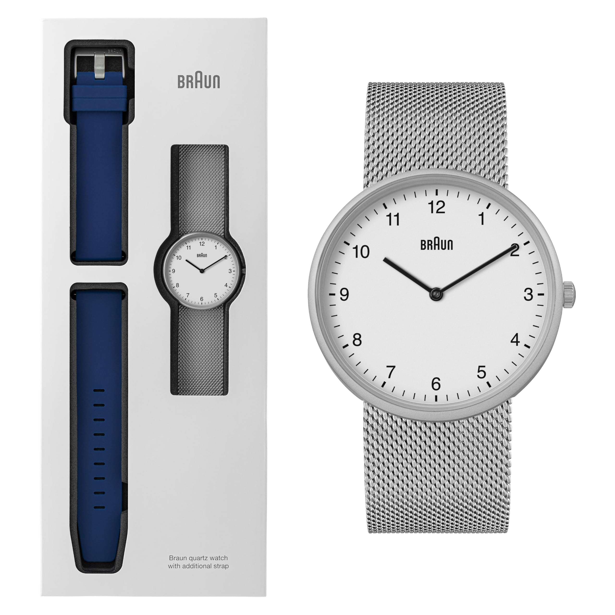 Braun Reloj analógico de Cuarzo de 2 manecillas con Correa de Goma de Silicona Adicional, Barras de Resorte de liberación rápida, 38 mm.
