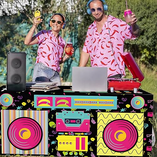 Miniatura 5 de Mantel rectangular de 6 pies de los años 80 y 90, con estampado de altavoz estéreo de radio retro, funda de mesa de tela lavable para cumpleaños de