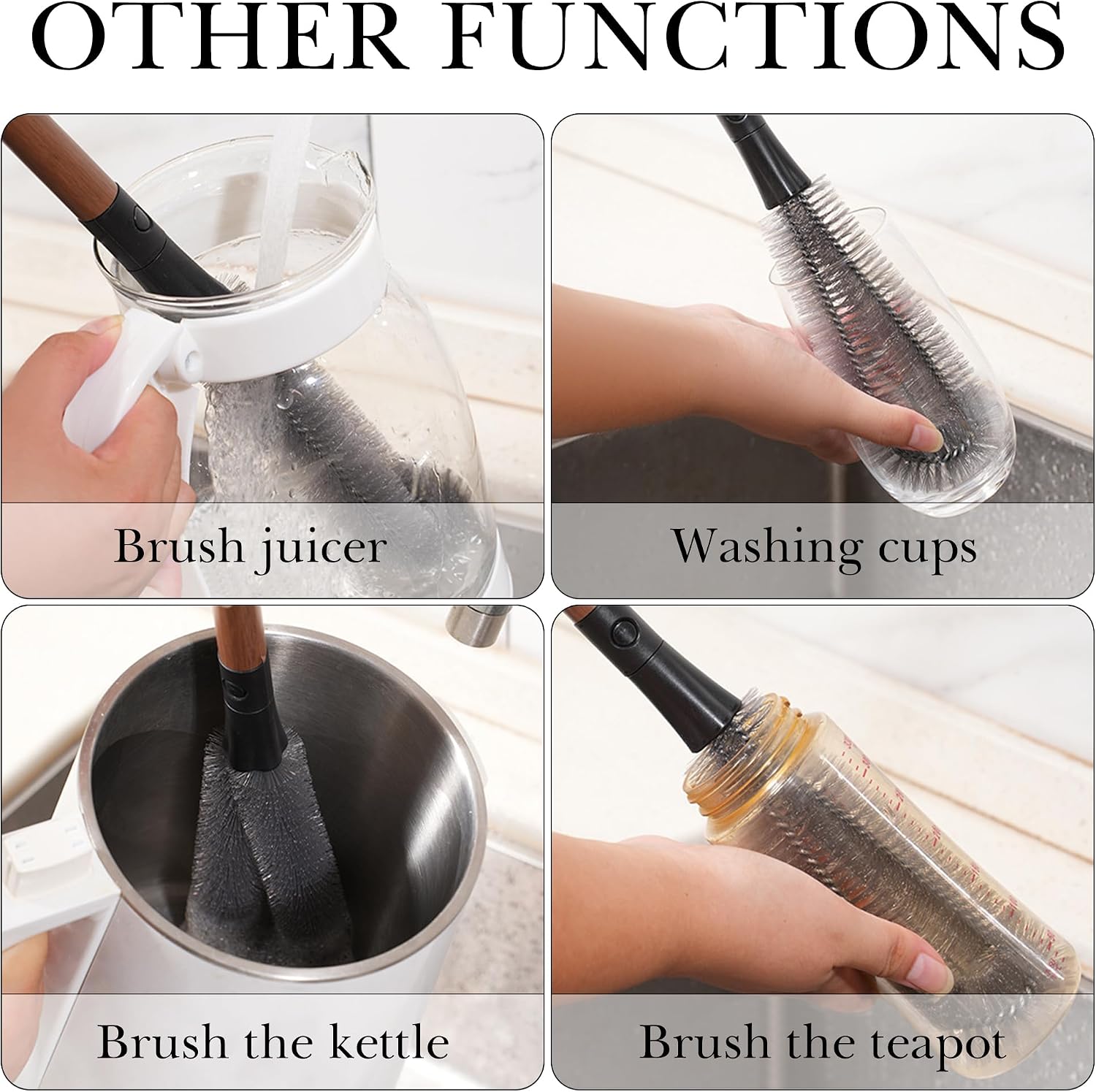 2-in-1 Garbage Disposal Brush with Gap Cleaner, 14" Extra Long Handle Cleaning Brush for Removing Residue, Odor, Build-Up, Universal Kitchen Sink Drain Cleaner (Walnut Color)