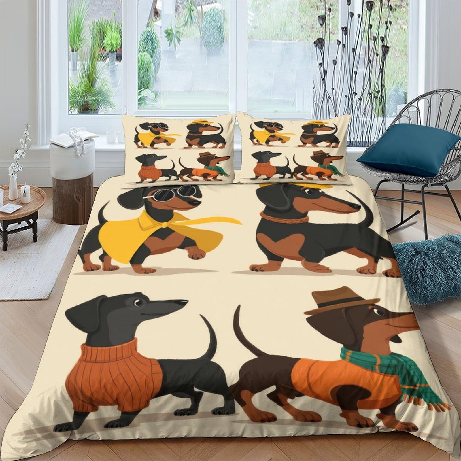 Ctjqhvkz Style-2 3D Printed Cartoon Dachshund Fitted Sheet Microfiber Soft Dog Pattern Mattress Cover For Bedroom Guest Room Decor Single（135X200cm）