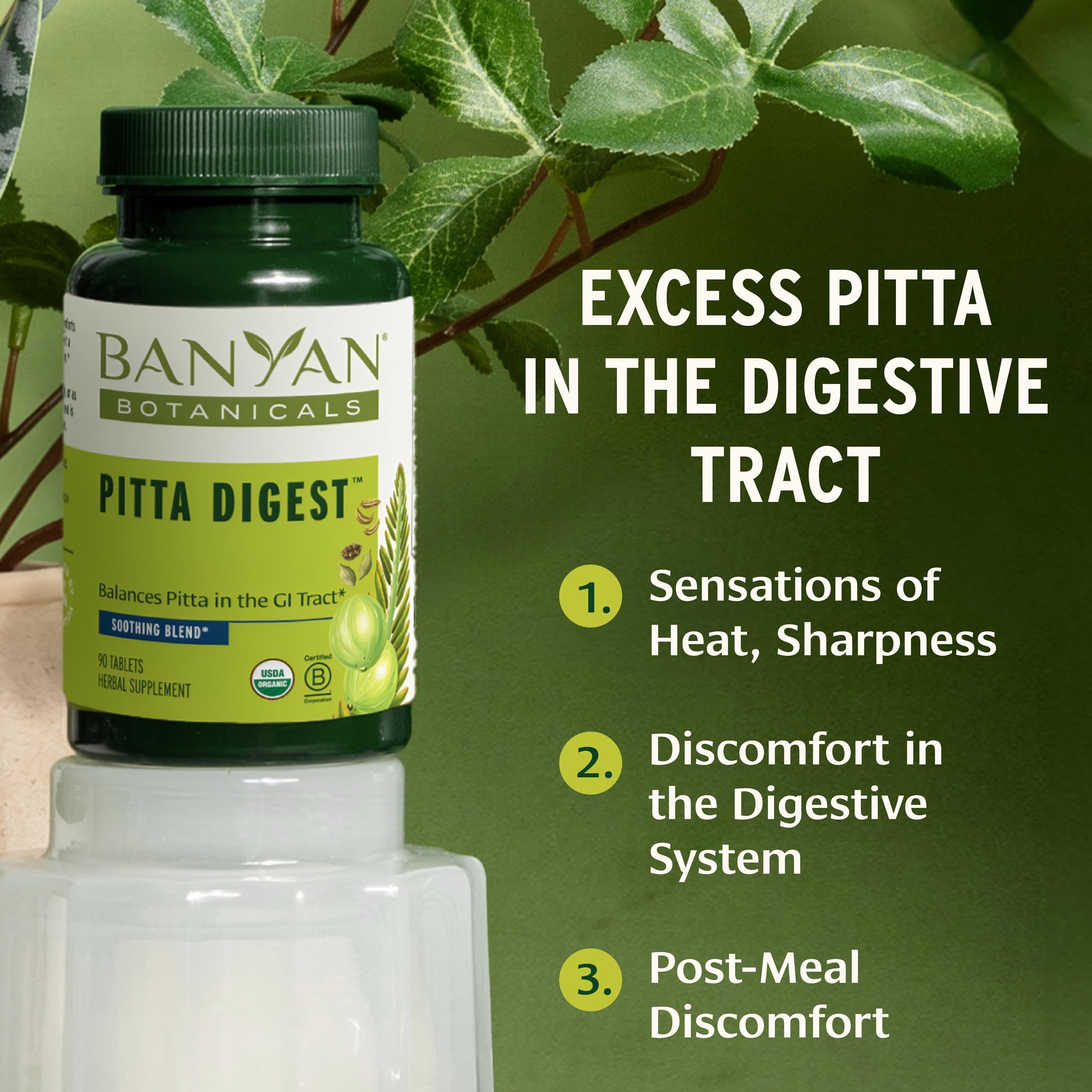 Banyan Botanicals Organic Pitta Digest – Cooling Digestive Supplement for Post-Meal Comfort – Soothing Gut Health Aid with Guduchi, Amla & CCF – 90 Tablets – USDA Organic — Amazon image 6