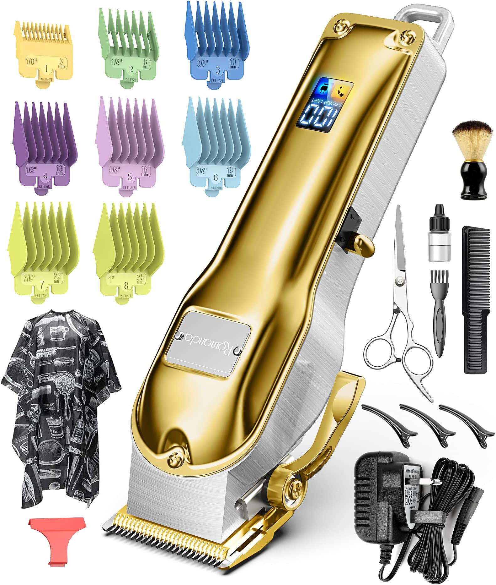 Mens Hair Clippers,Romanda Cordless Hair Clippers Men Professional,Electric Hair Cutting Kit for Men and Family๏ผGold)