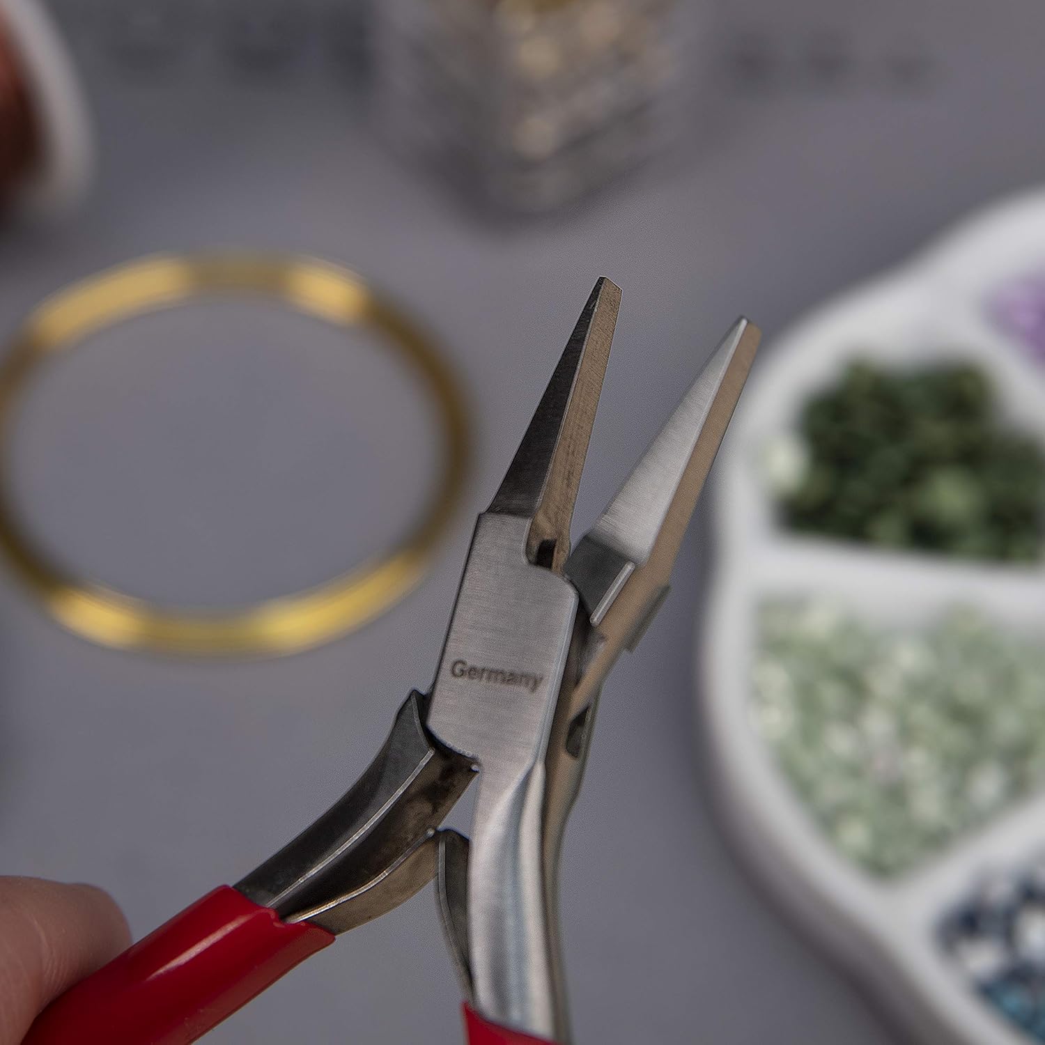 The Beadsmith Platinum Series German Flat Nose Pliers, 4.75 inches (120mm) with Polished Steel Head, red PVC Comfort Grip Handle and Double-Leaf Spring, Tool for Jewelry Making