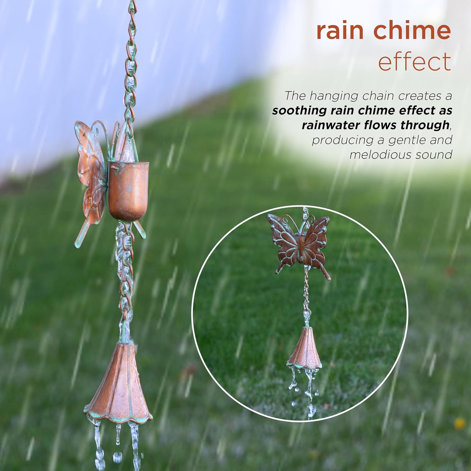 Alpine Corporation QES144HH Metal Hanging Butterfly Chain Rain Catcher, Stylish Décor for Garden, Patio, & Lawn, 55"H, Multicolor