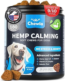 Hemp Calming Chews for Dogs Anxiety - Dog Calming Treats with Melatonin, Valerian Root, Chamomile Extract & Vitamin B Comp...