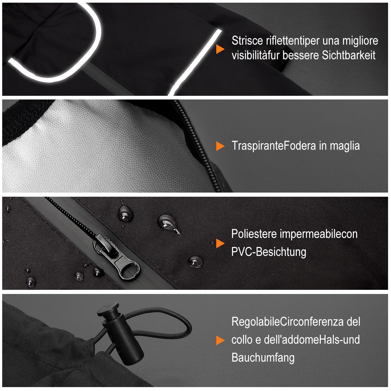 KoKoBin Impermeabile per cani riflettente per cani con cappuccio Impermeabile a quattro zampe Super leggera e traspirante Impermeabile Cane Giacca di taglia media e grande (Nero, 3XL)