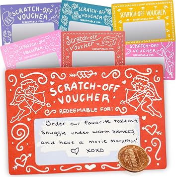 24 Love Coupons for Him - DIY Scratch Off Date Night Ideas With Stickers And Envelopes - Valentines Day Gift - Romantic Gifts - 3.15x4.72 Inch Mini Date Night Shenanigans Voucher Cards