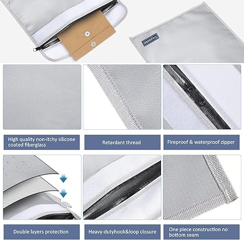 Miniatura 8 de Bolsa de documentos ignífuga impermeable e ignífuga 2012 15.7 x 11.2 pulgadas, organizador impermeable para documentos, bolsa a prueba de fuego