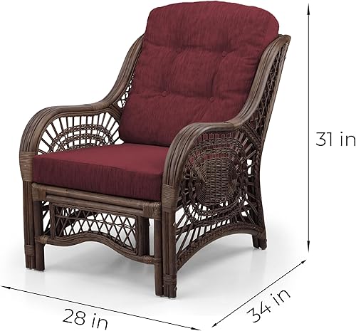 Miniatura 2 de Malibu Lounge Living Accent - Sillón de mimbre de ratán natural, diseño hecho a mano con cojín