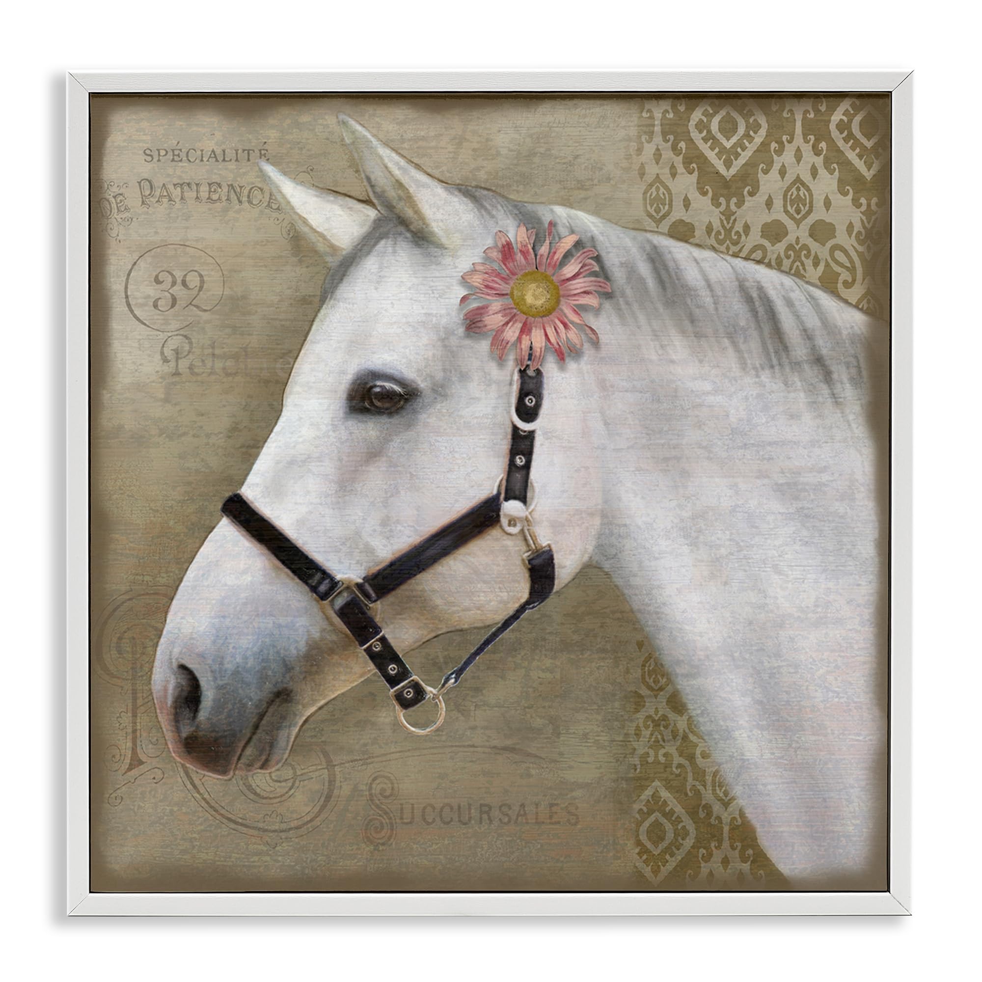 Stupell Industries 'Boho Barnyard Horse', Framed Giclee Art, White, 24 x 24 Inches, Easy to Hang and Sturdy, Made in USA, by Suzanne Nicoll