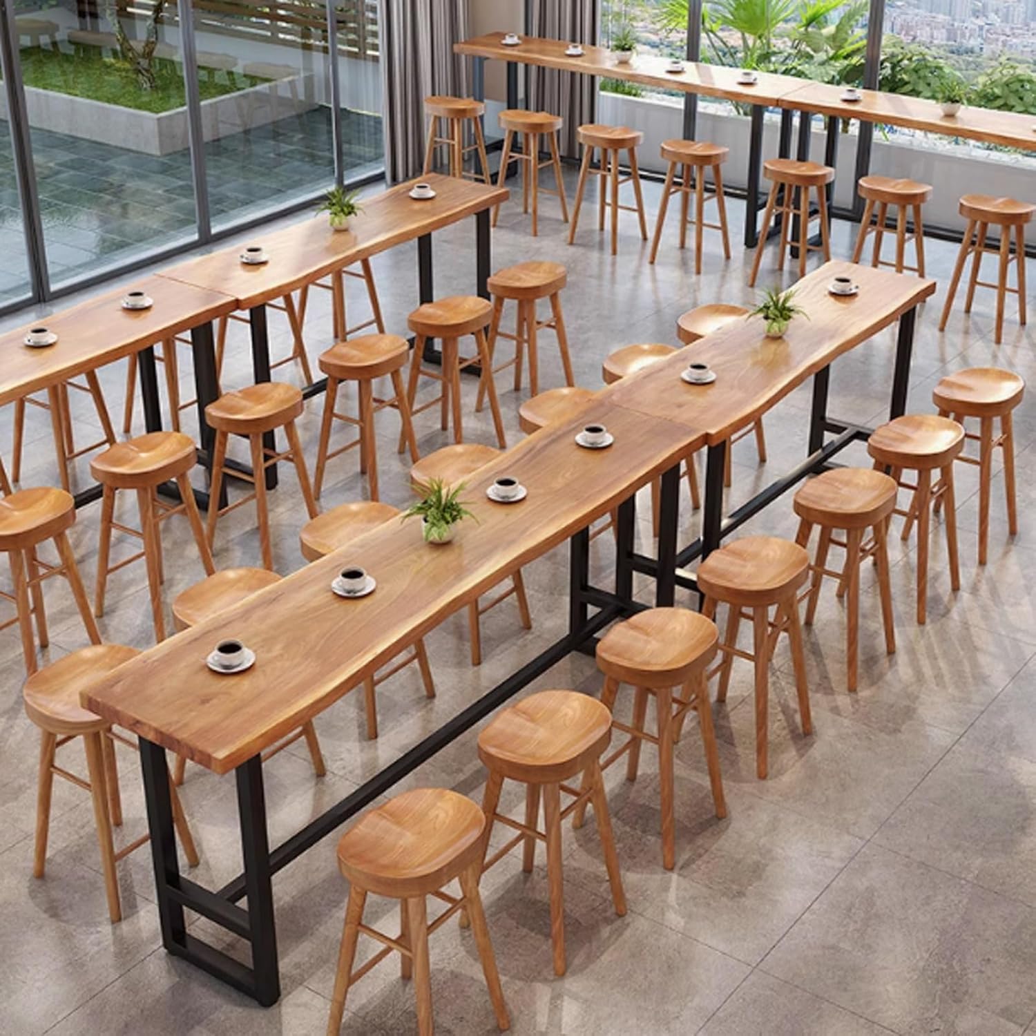 Industrial Solid Wood Live Edge Bar Table, Narrow Rectangular Pub Height Table with Metal Base, for Restaurant, Cafe, Home Kitchen (Stool Not Included)(63" L*13.8W*41.3" H)