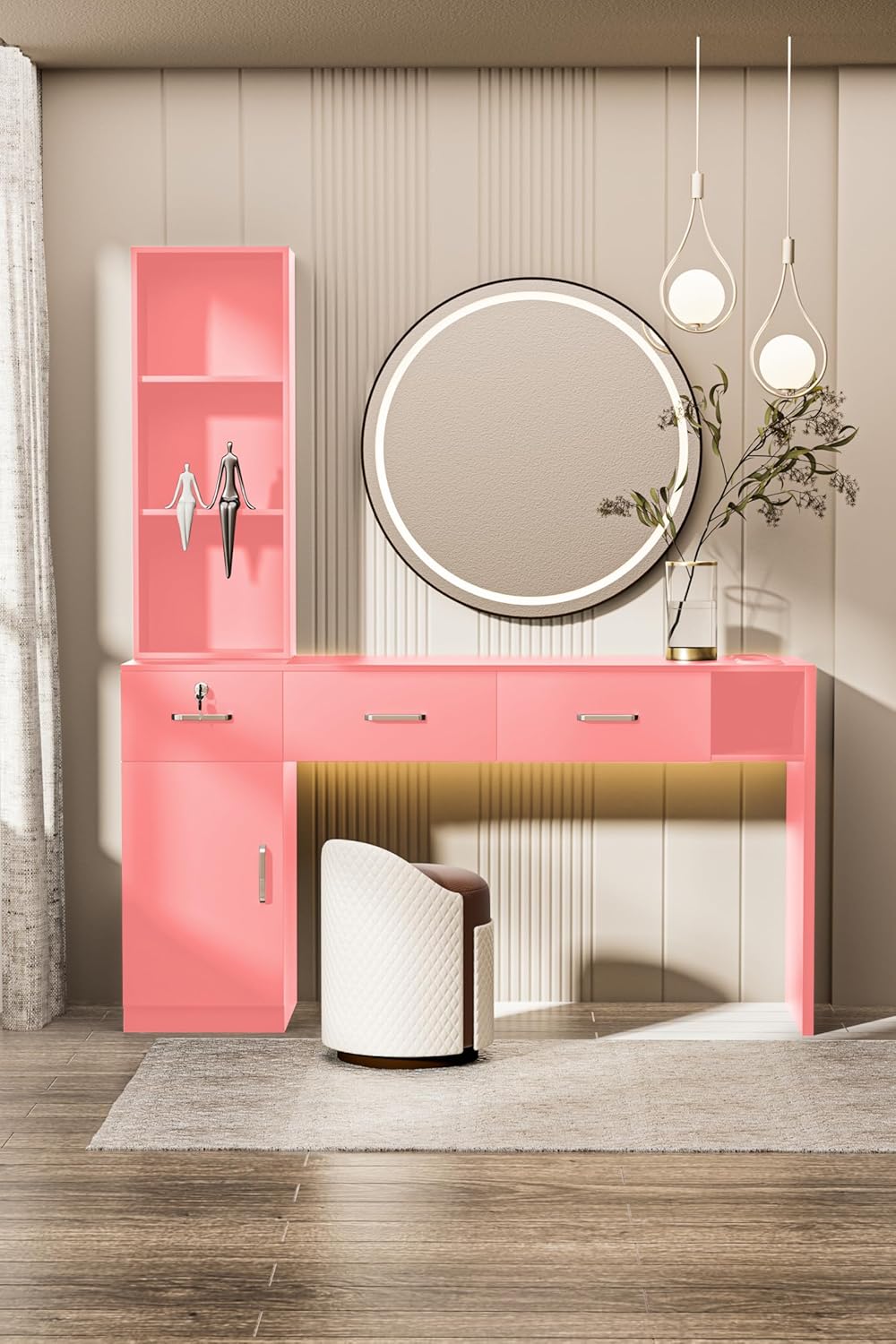 Barber Salon Station for Hair Stylist, Salon Wall Mount Station with Barber Cabinet and Barber Desk, Hair Salon Stations Equipment with Holders, Drawers, Beauty Station Without Mirror