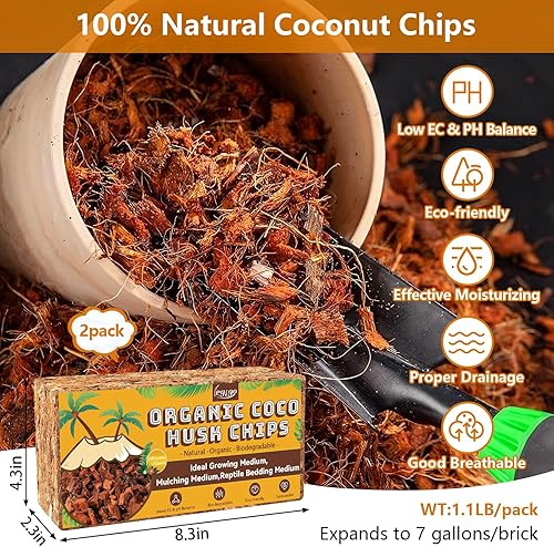 Miniatura 2 de Legigo Paquete de 2 chips de cáscara de coco, 2.2 libras, 100 % orgánicos, mezcla de tierra para macetas con bajo equilibrio de EC y PH, sustrato de
