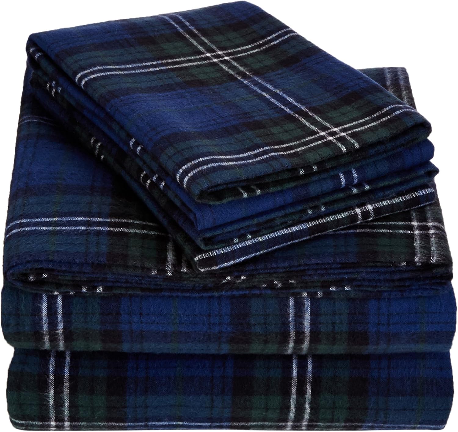 Amazon Basics Yarn-Dyed Lightweight Flannel Sheet Set - Queen, Blackwatch Plaid