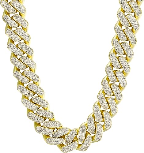 KRKC&CO Collar de Oro, Regalo de Cumpleaños de Lujo para Él, Cadena de Eslabones Cubanos Helados para Hombre 1218mm con Piedras de Circonita Cúbica