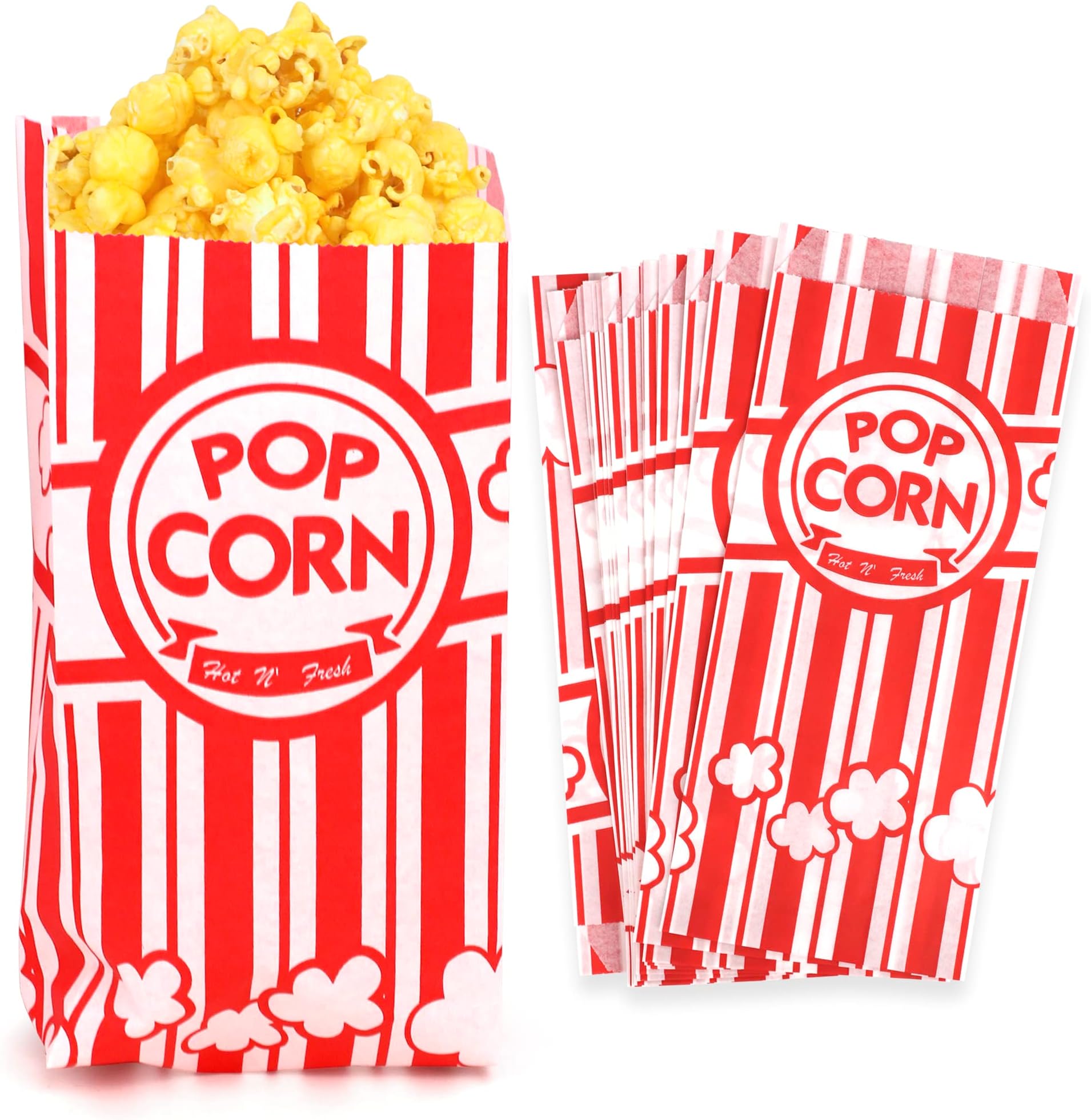 Amazon.com: Zahaat 500 Pcs 1 OZ Popcorn Bags Red and white Bulk Popcorn ...