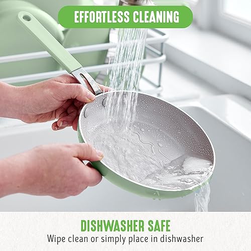 Miniatura 7 de GreenLife Juego de utensilios de cocina de cerámica antiadherente de 10 piezas, ollas y sartenes sin PFAS con tapa, apto para lavavajillas y horno,