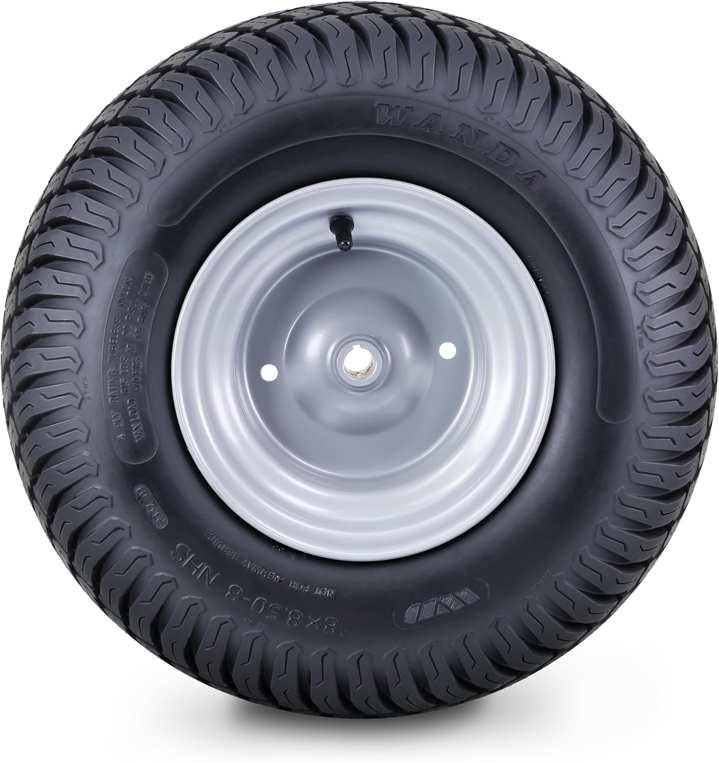WANDA Lawn Mower Tractor Tire & Wheel 18X8.50-8 Turf with 3/4" Bushing 3/16" Keyway 3-1/2" offset Hub Silver Wheel-13028,PK 2