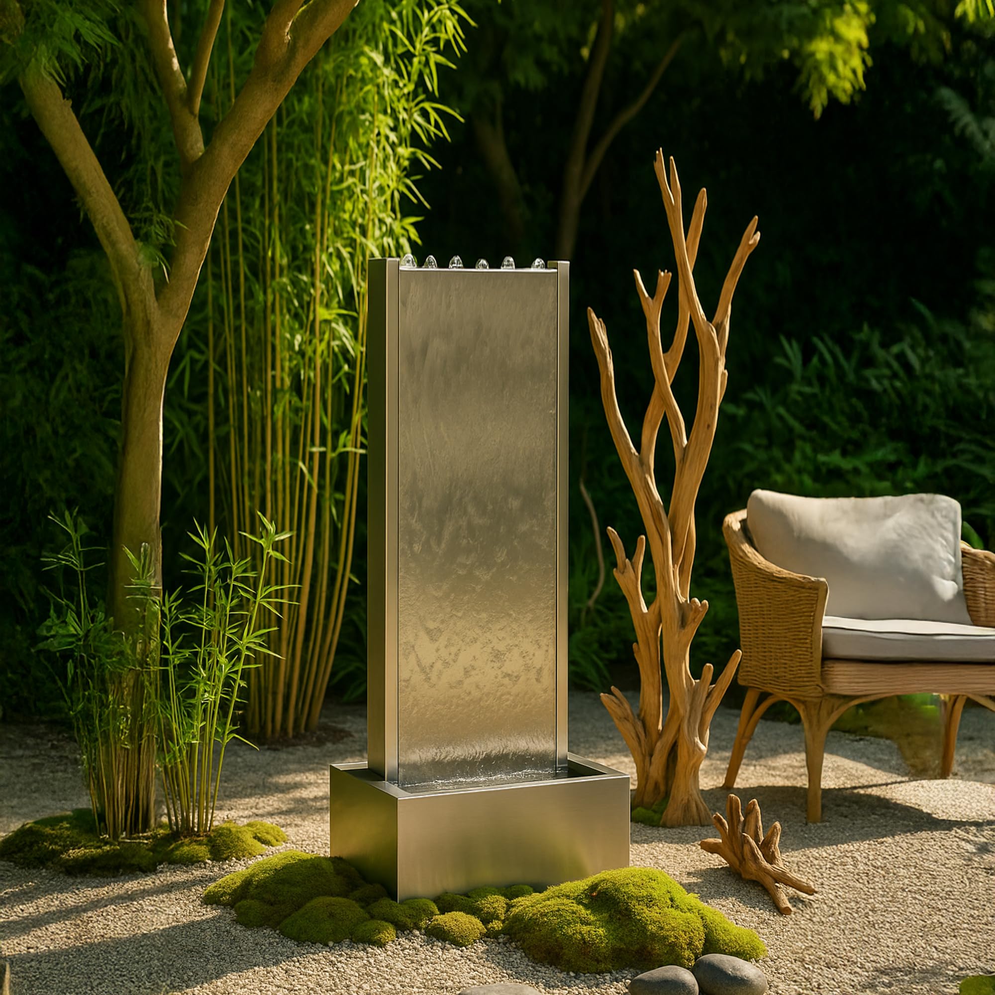 Köhko Wasserwand 23001 Edelstahl Wasserspiel 97 cm LED-Beleuchtung Garten