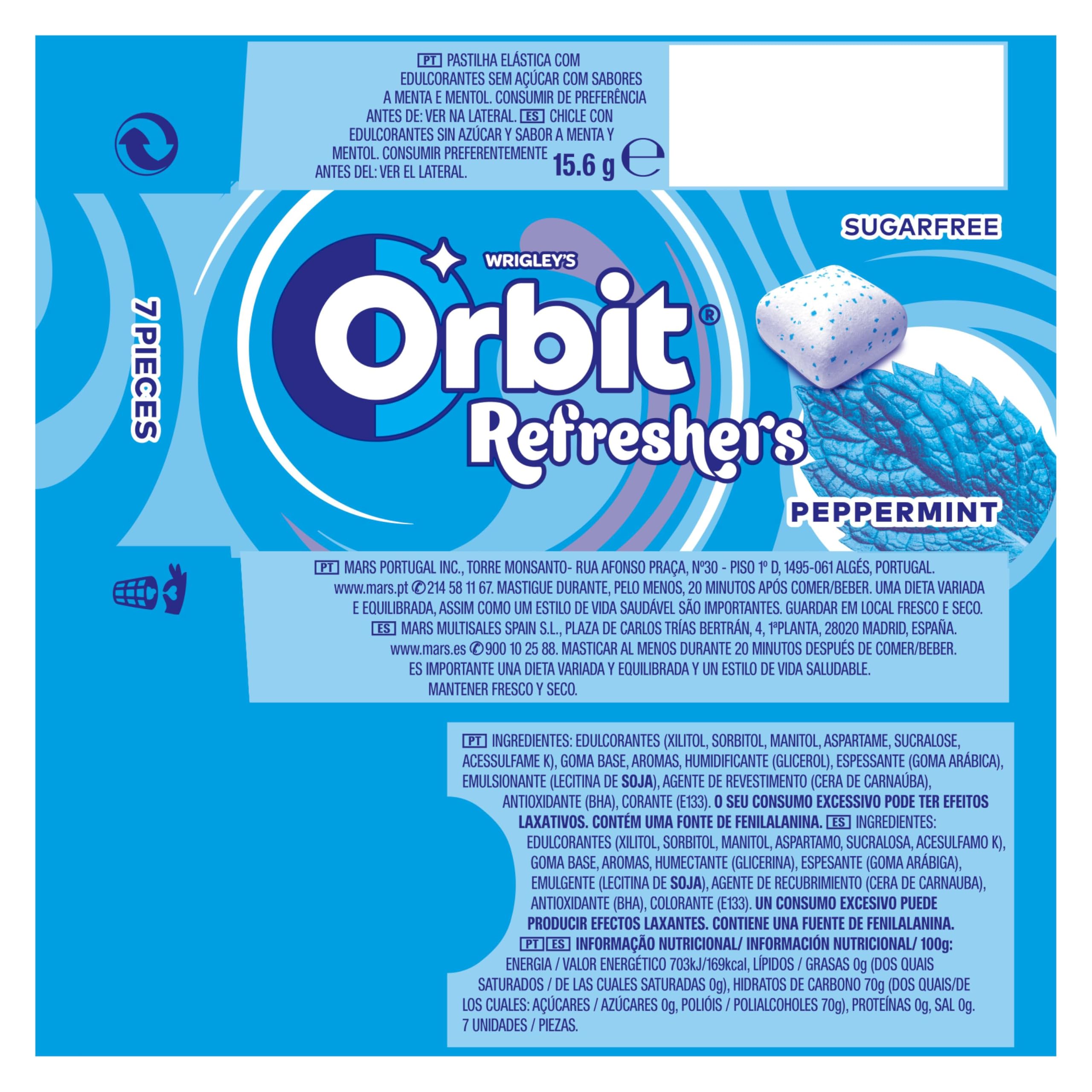Orbit Refreshers Chicles Sin Azúcar Sabor Menta Pack Bolsillo 112 Chicles